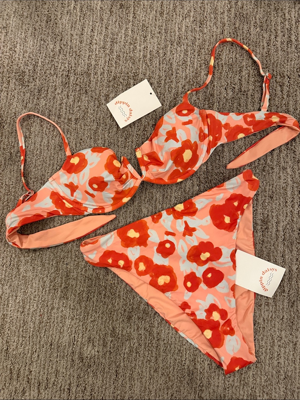 Dippin' Daisy's Coral & Red Floral Underwire Bikini Set